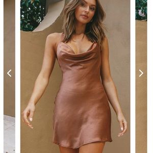 CHAMPAGNE SHOWERS HALTERNECK SLIP MINI DRESS CHOCOLATE